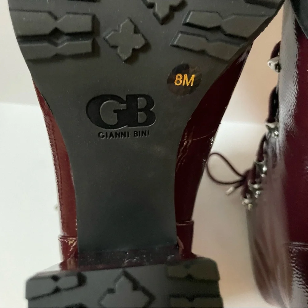 NEW Gianni Bini Chunky Burgundy Patent Leather Combat Boots Size 8 - Picture 10 of 10